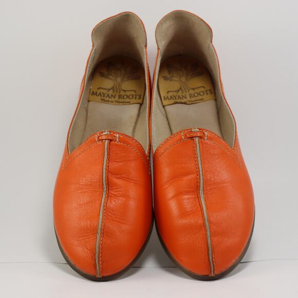 Mayan Roots Women’s 7 Slip On Leather Flats Handmade Loafers Honduras Orange - Picture 3 of 7